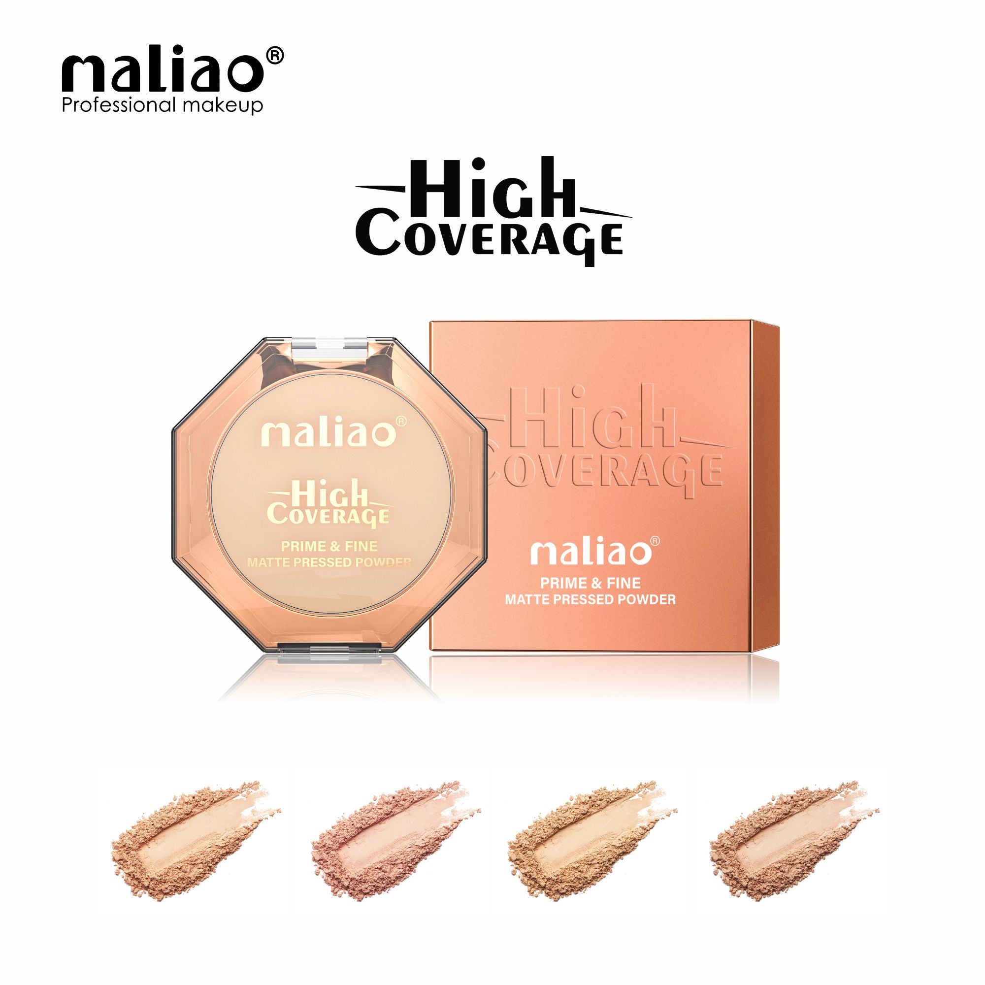 Maliao High Coverage Prime & Fine Matte Pressed Powder - Long-Lasting Compact Powder for Flawless Skin